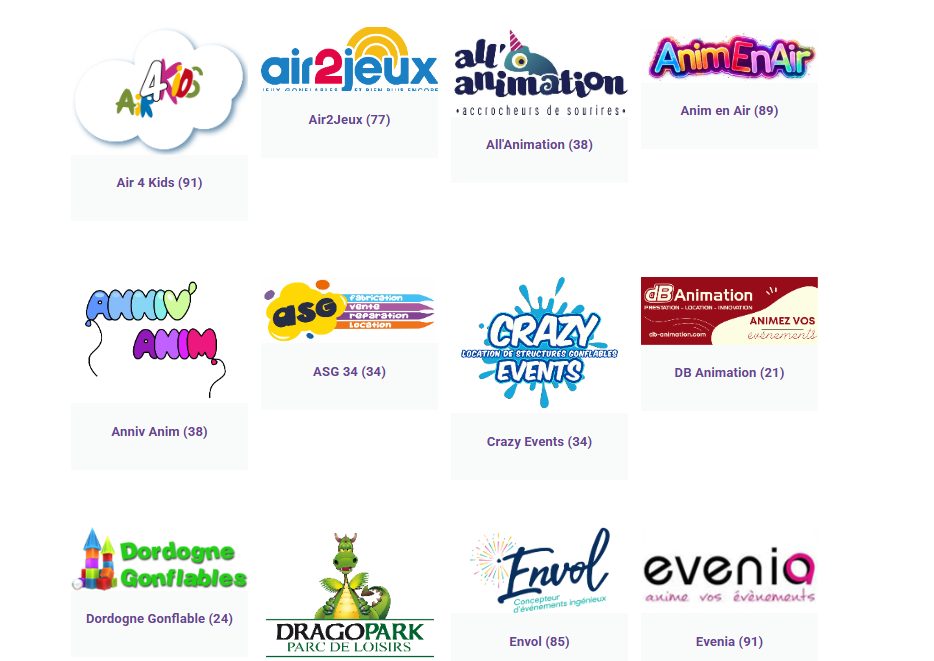 Logos d’entreprises adhérentes de l’ANESAG, avec leur département (1/3)
